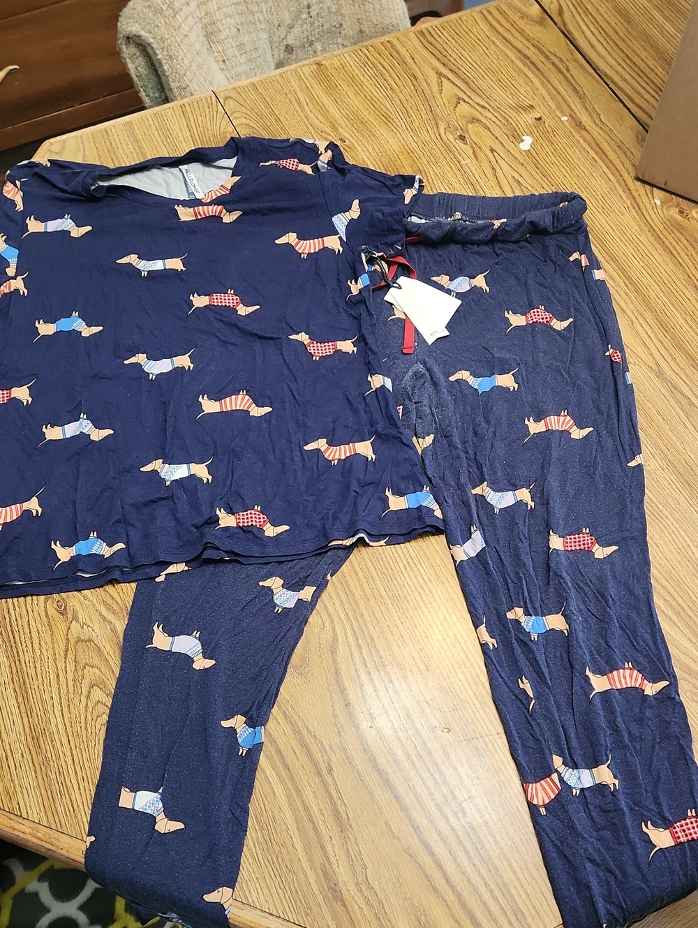 Kids Navy Dachshund Print Pajama Set - Brand: